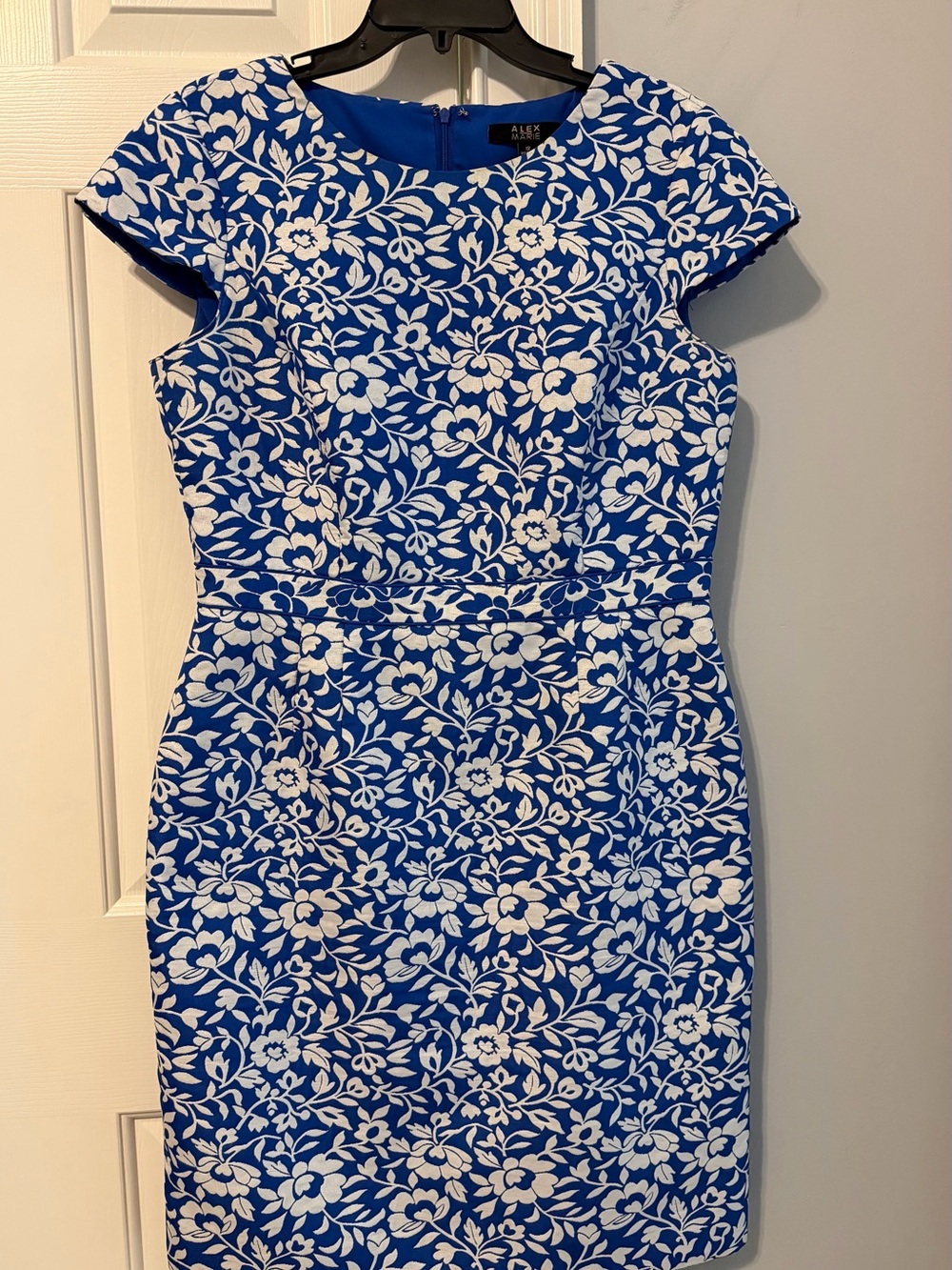 Alex Marie Blue and White Floral Sheath Midi Dress